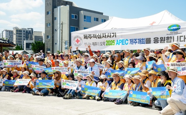 오영훈 제주특별자치도지사는  2023년 9월 6일 2025 APEC 제주 유치 결의대회에 참석했다.[출처=제주특별자치도청]