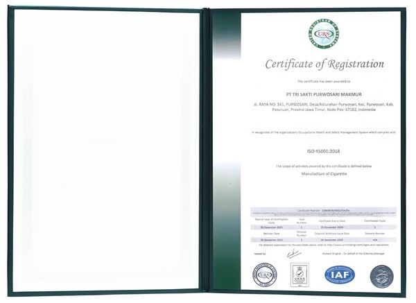 [기업] KT&G 인도네시아 공장, 'ISO 45001' 인증 취득